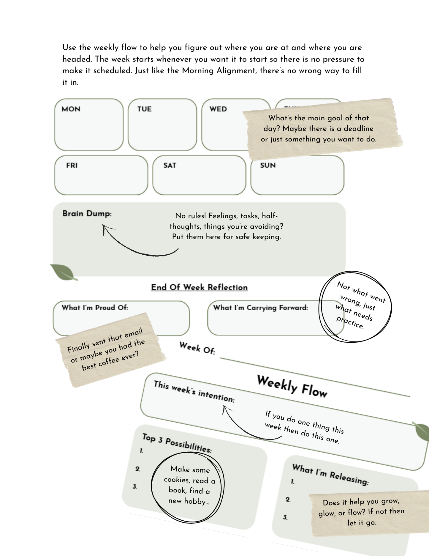 Morning Alignment + Weekly Flow — Undated Printable Planner for Neurodivergent Minds
